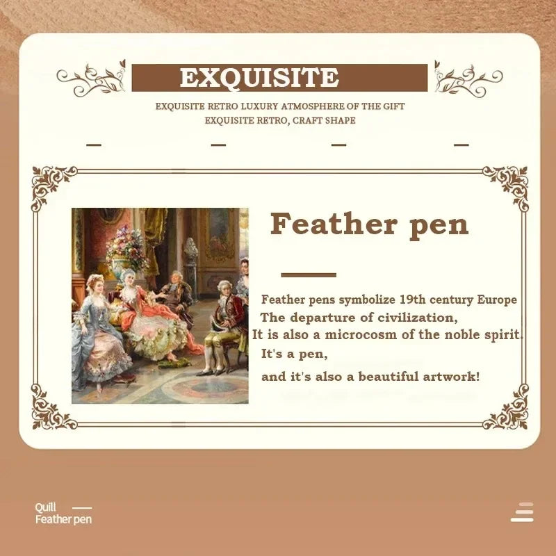 Golden Feather Quill Pens Set Dip Fountain Pens Ink Stationery Writing Gift Box Sets