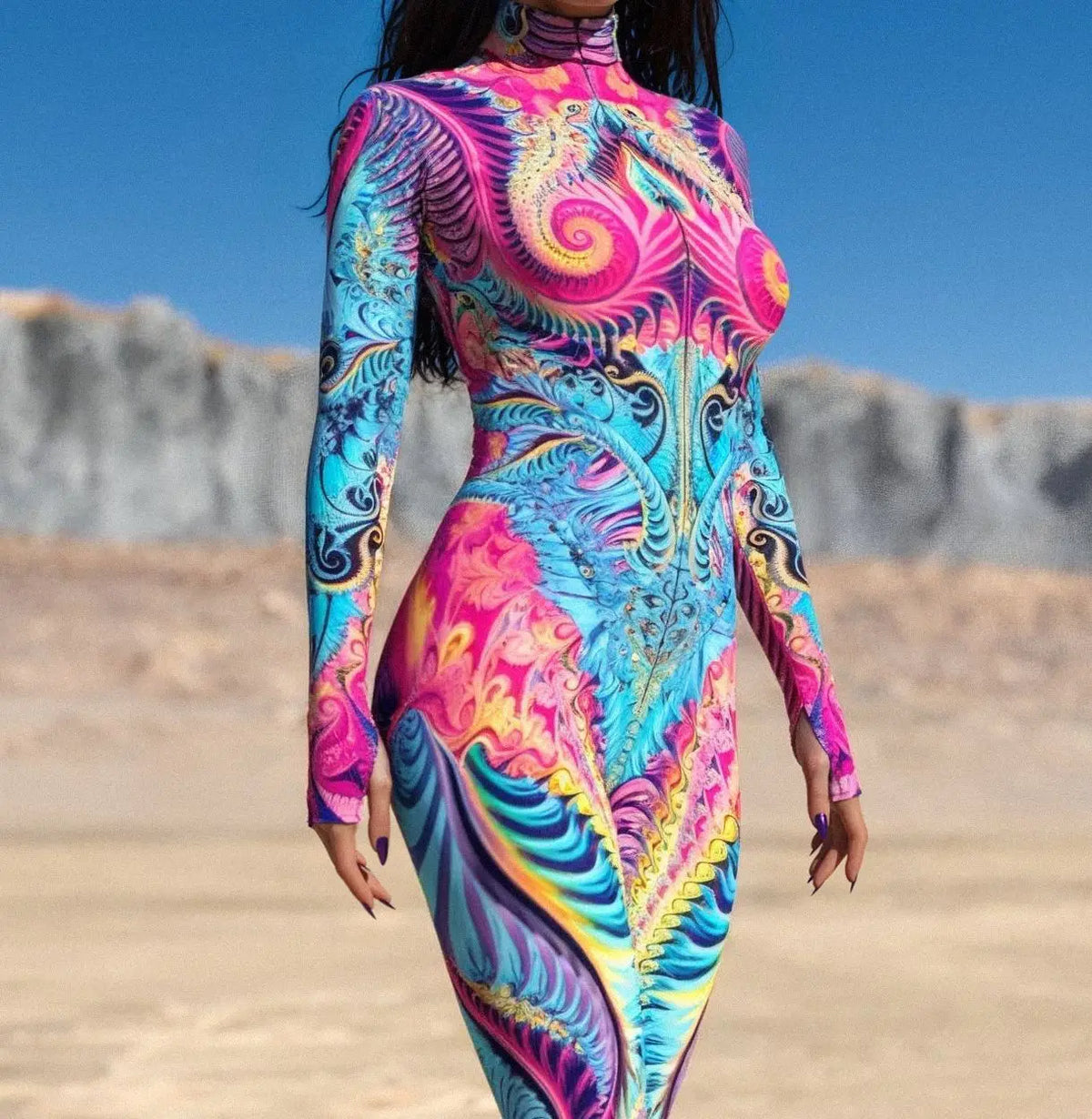 Multicolour Goddess Jumpsuit Cosplay Rave Festival Party Outfit