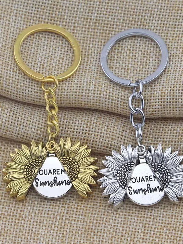 You Are My Sunshine Keyring Open Locket Sunflower Pendant