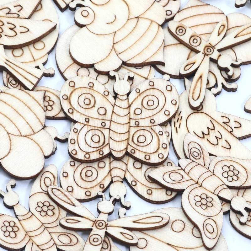 20pcs Mix Ladybug/Bee/Bird/Butterfly Wooden Embellishments Wood DIY Crafts Scrapbooking