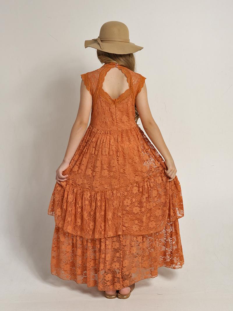 Girls Flower Girl Dress Lace Cotton Maxi Dresses
