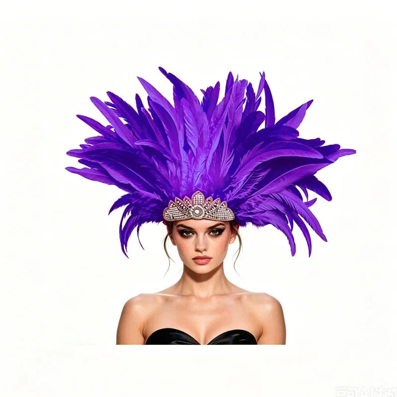 Venetian Carnivale Style Glitter Sequins Feather Crown Costume Headpeice