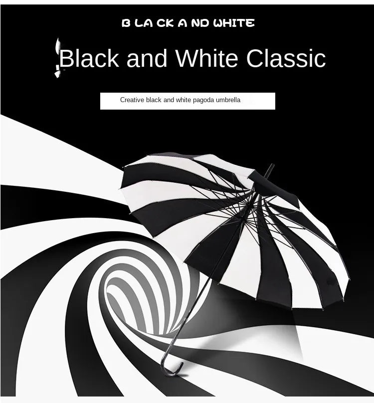 Black and White Pagoda Umbrella Striped Parasol