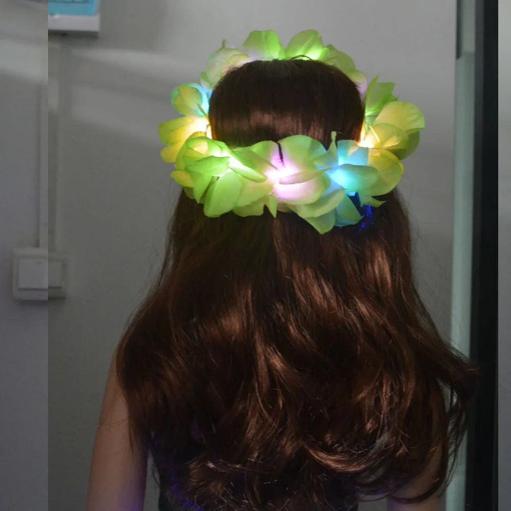 LED Light Up Hawaiian Lei Flower Crown Wreath