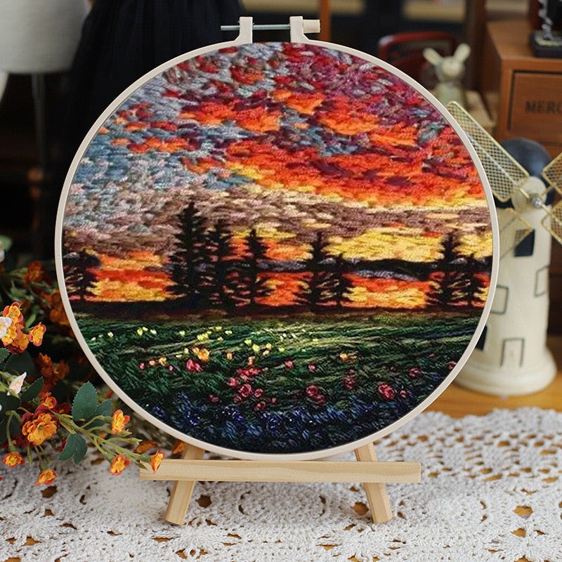 DIY Floral Landscapes Beginner Embroidery Set With Hoop DIY Craft Kits