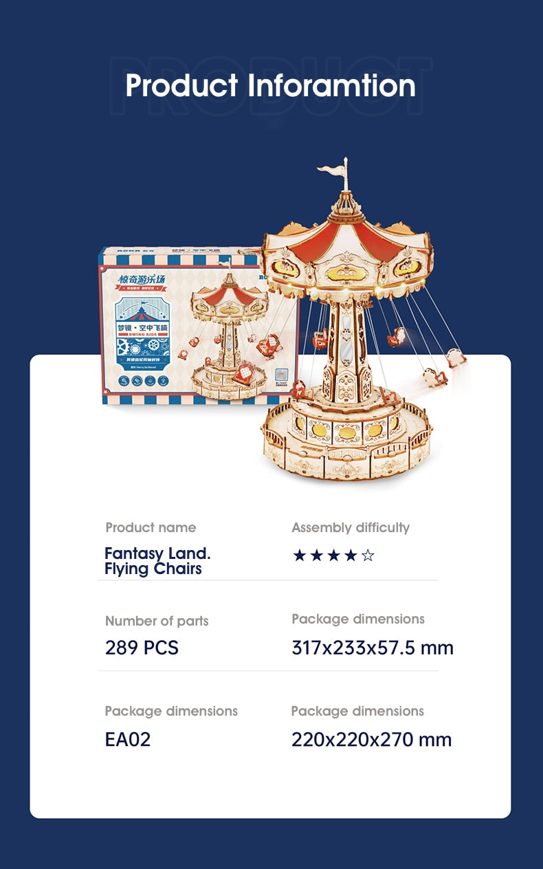 Swing Ride Music Box Amusement Park Series DIY 3D Wooden Model Kit Puzzle