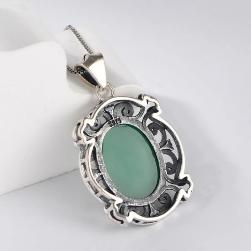 Kindred Spirit S925 Sterling Silver Pendants Blue Agate Portrait Jewelry