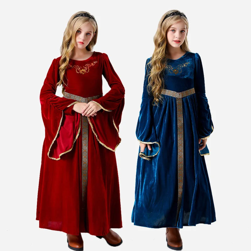 Girls Medieval Court Velvet Gowns Cosplay Costume