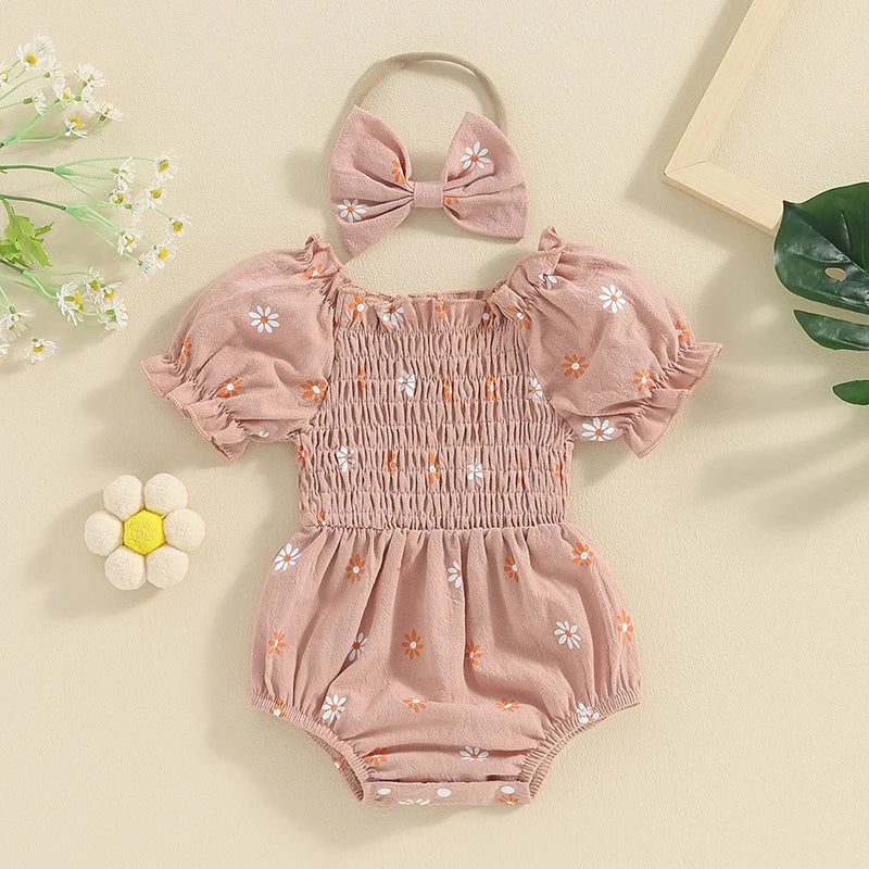Valentines Day Easter St Patricks Christmas Baby Girls Heart Print Romper with Headband