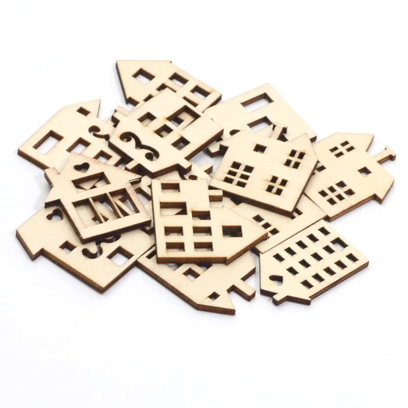 20pcs Mixed Wooden House Scrapbooking Embellishments DIY Craft Supplies
