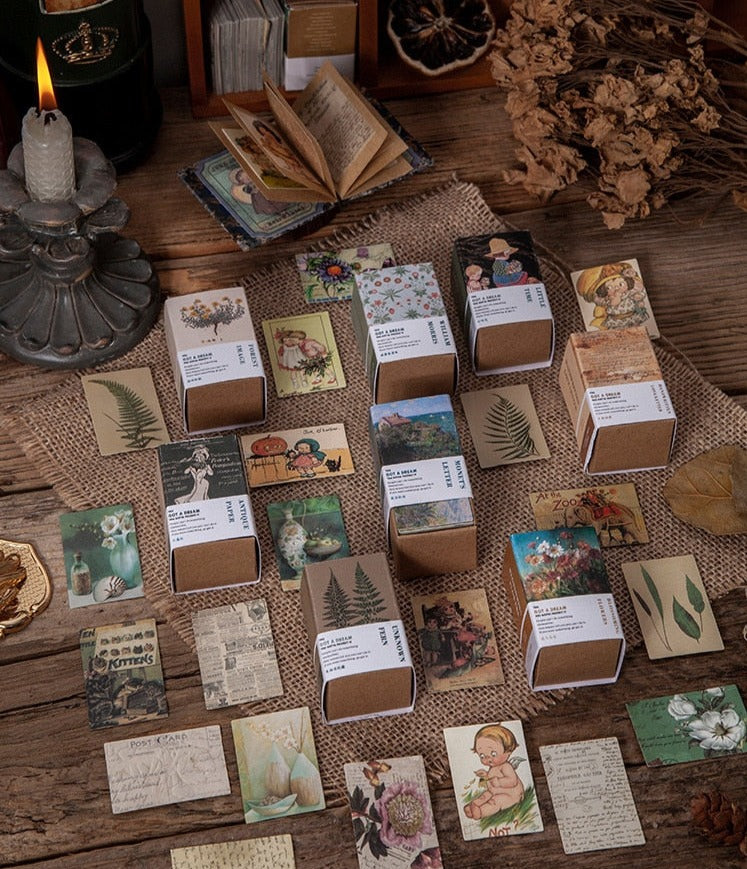 100pcs Vintage Plant Butterfly Kraft Paper Double-sided Note Cards