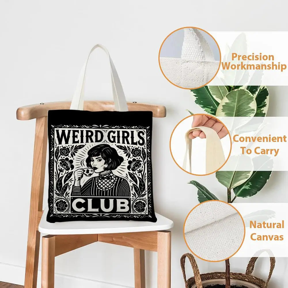 W-Weird G-Girls Club Storage Bags Double-Sided Print Canvas Tote Bag Large Capacity Shopping Bag