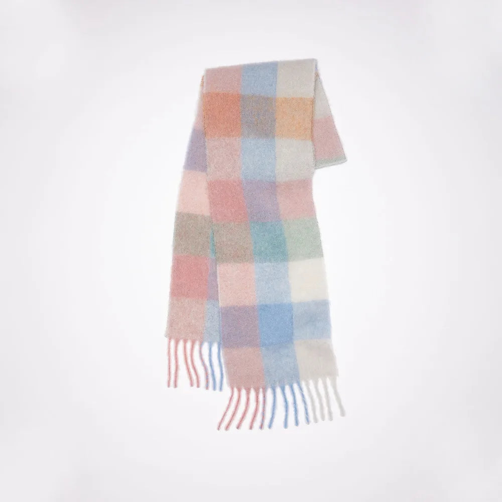 Colour Blocks Autumn Winter Plaid Scarves Imitation Cashmere Mohair