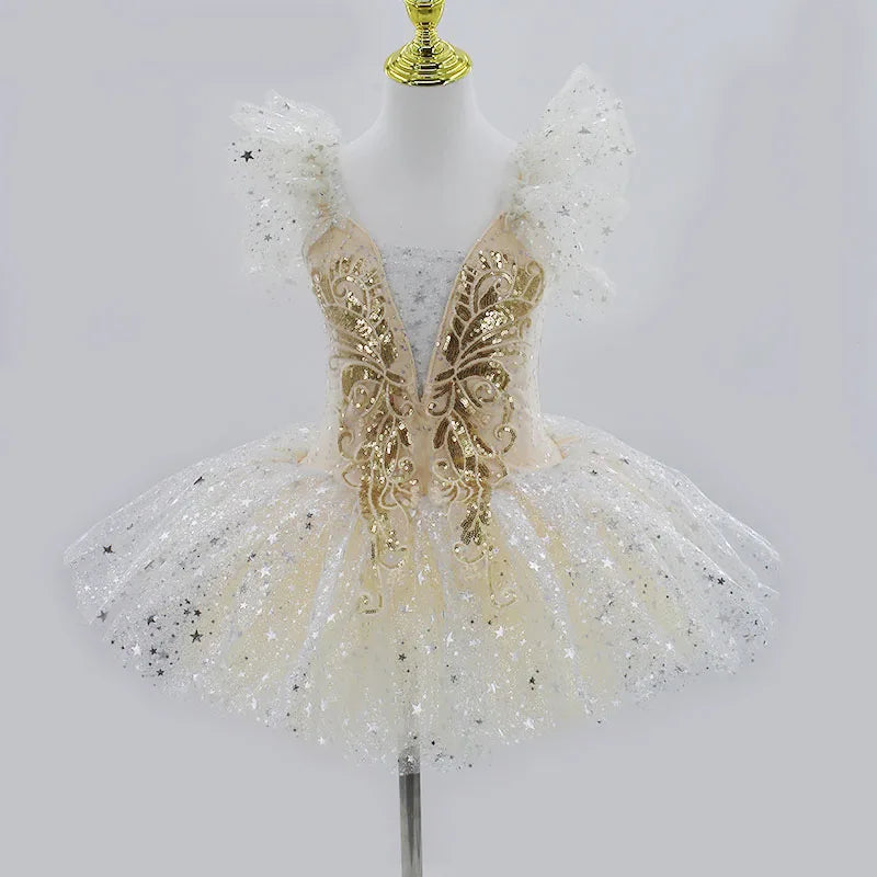 Golden Fae Professional Ballet Dress Contemporary Dance Performance Costumes