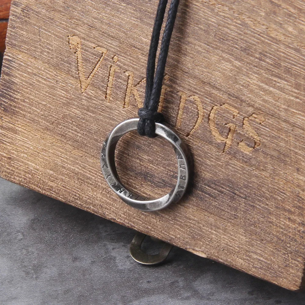 Viking Runes Stainless Steel Pendant Necklace with Wooden Box