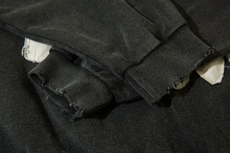 Fangs Ripped Patch Mens Hoodie Sweatshirt Y2K Grunge Hooded Streetwear