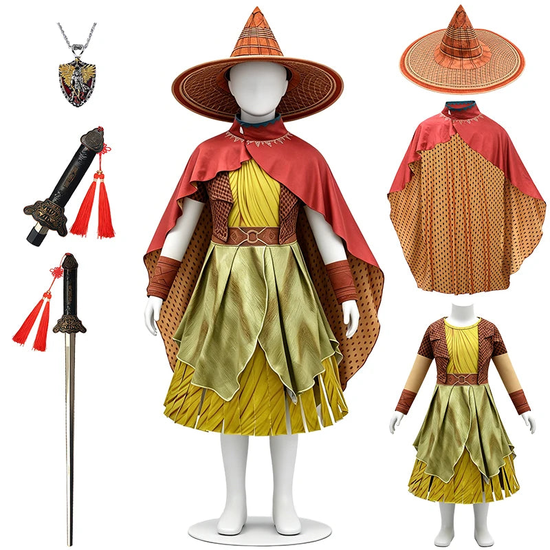 Adventure Princess Raya Warrior Girls Outfits Halloween Cosplay Last Dragon Book Week Children's Costume