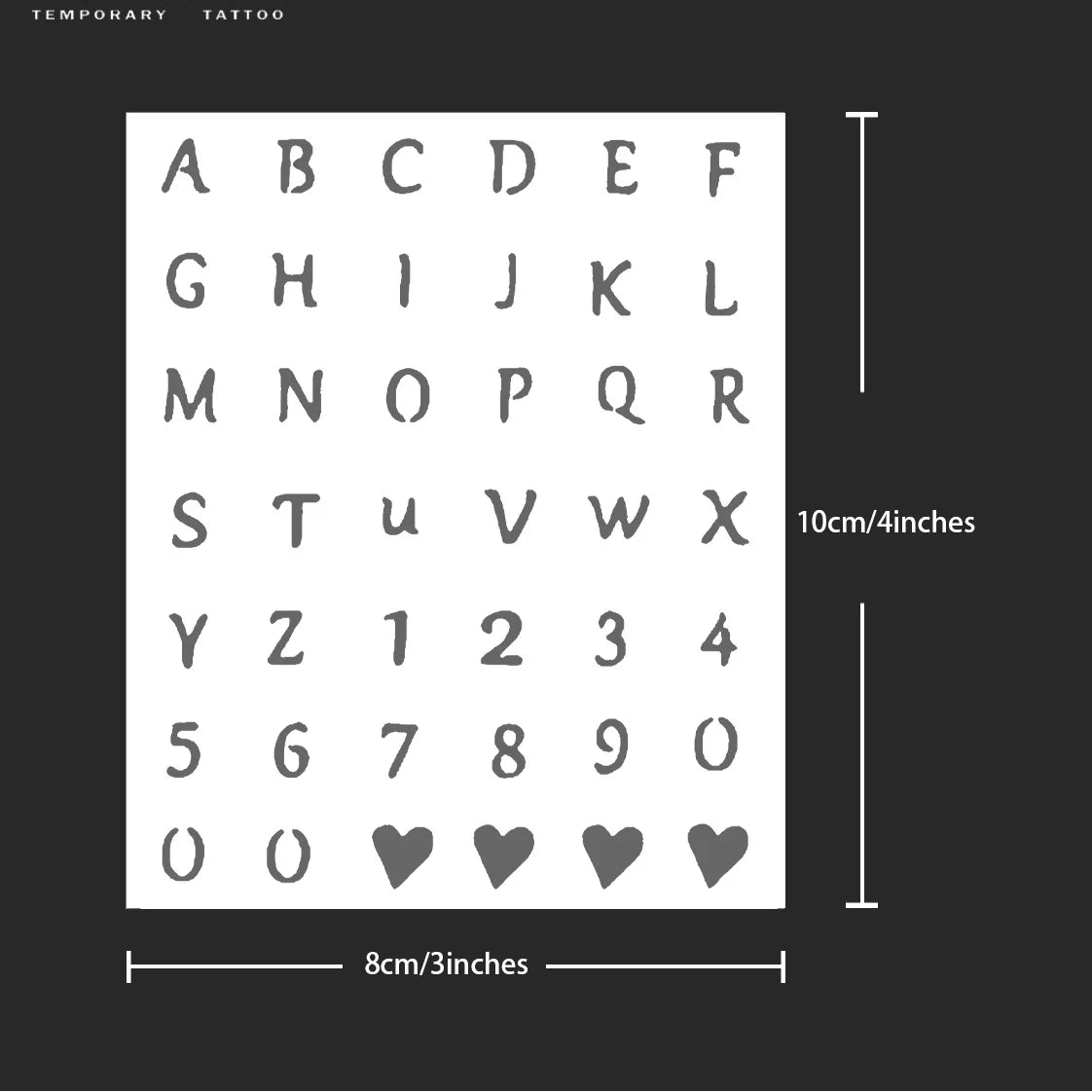Letters and Numbers Temporary Tattoo