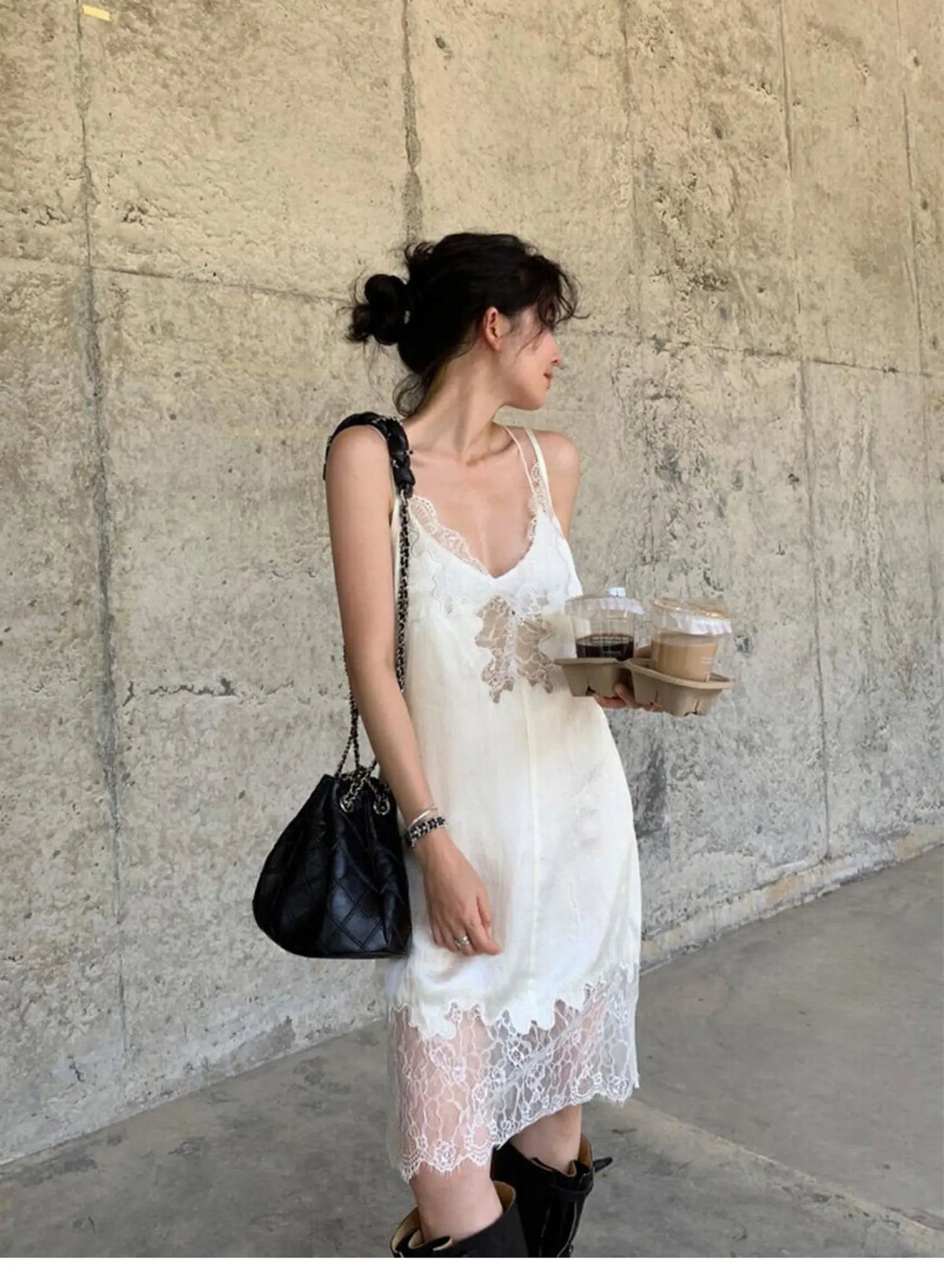 90s Lace Slip Dresses Vintage Silky Deep V-neck Dainty Punk Rock Grunge