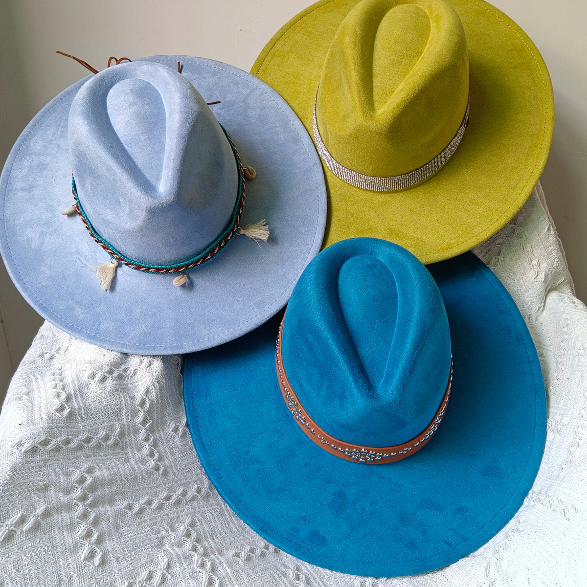 Faux Suede 10cm Wide Brim Fedora Hats