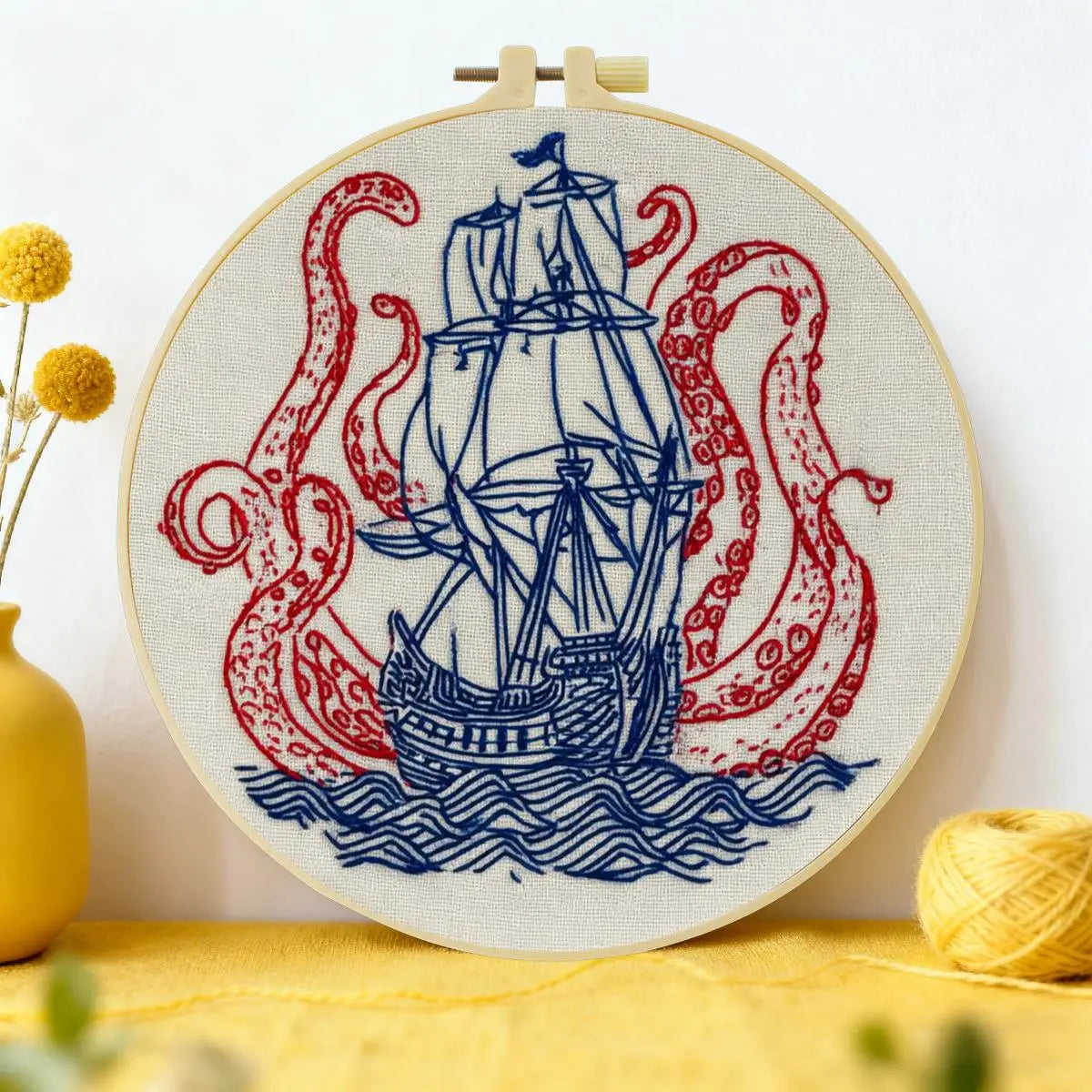 Kraken and Ship DIY Embroidery Kit for Beginners