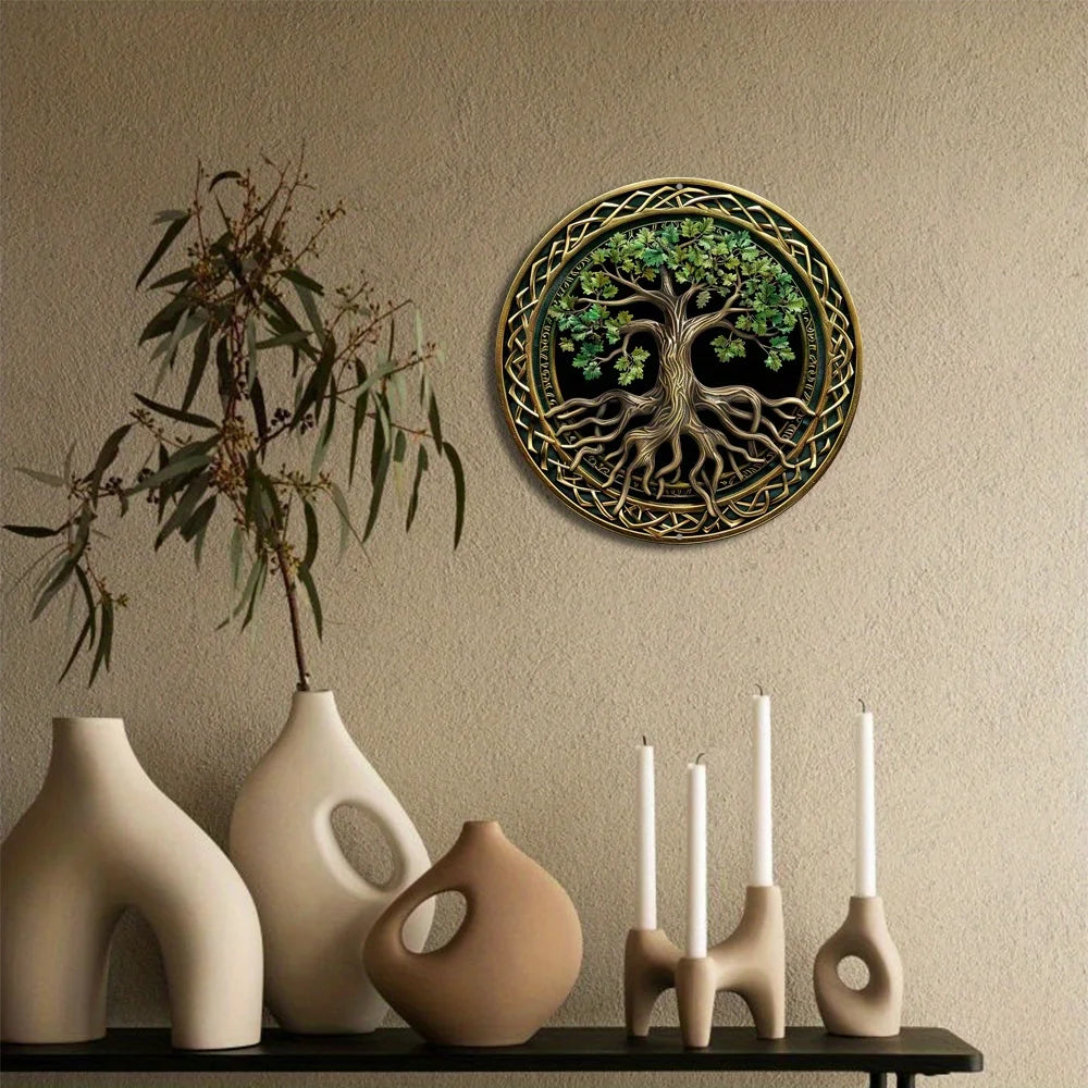 Tree of Life Mandala 2D Printed Circular Metal Decorative Sign