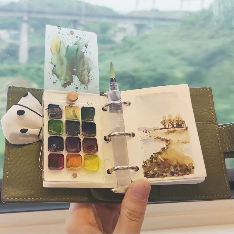 Painters Pocket Kit A9 Three-Ring Mini Loose-Leaf Leather Notepad Painting Supplies