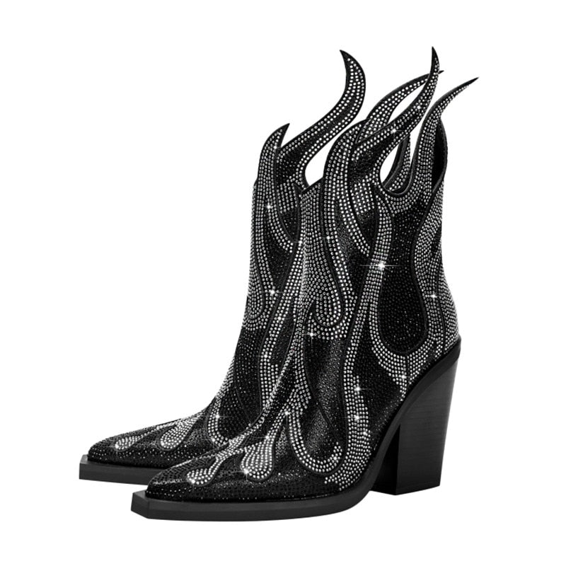 Flamin' Awesome Rhinestone Ankle Boots