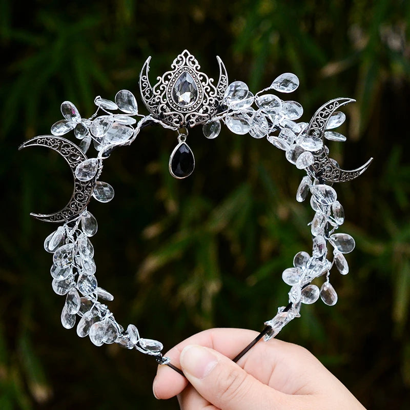 Witch Halo Black Crescent Moon Hairband Pagan Crystal Moon Crown
