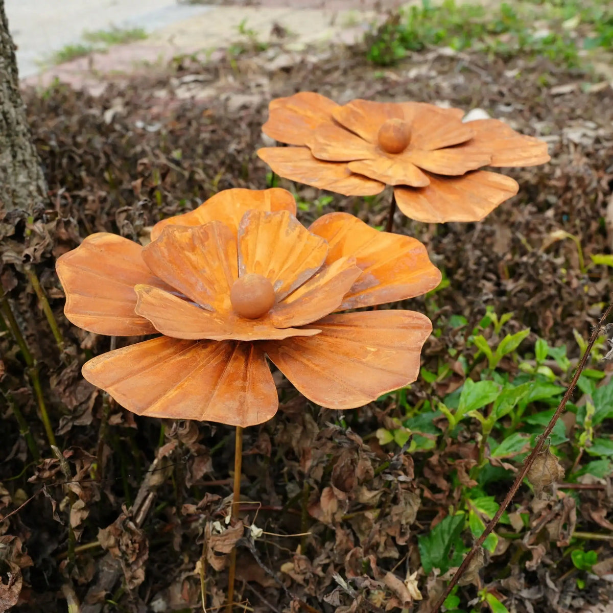 1pc Rusty Metal Flower Garden Decorative Ground Stakes