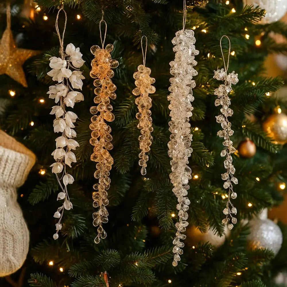 Christmas Icicle Flowers Grapes Glitter Christmas Branches Handmade Acrylic Xmas Tree Ornaments