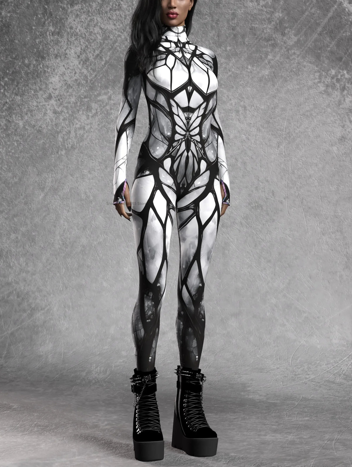 Gothic Stained Glass Full Moon Bodycon Jumpsuit Halloween Party Wear Rave Cosplay Costume Festival Fit