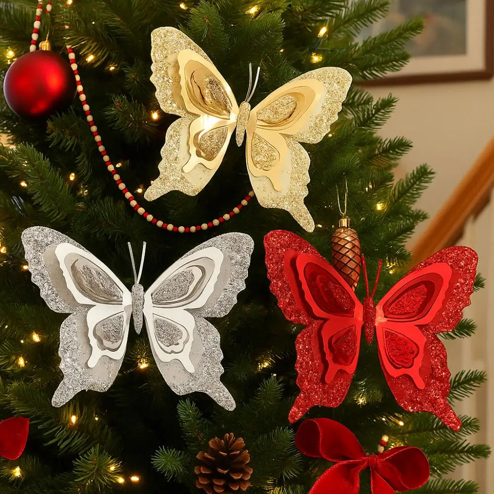 Glitter Christmas Butterfly Ornaments with Clips