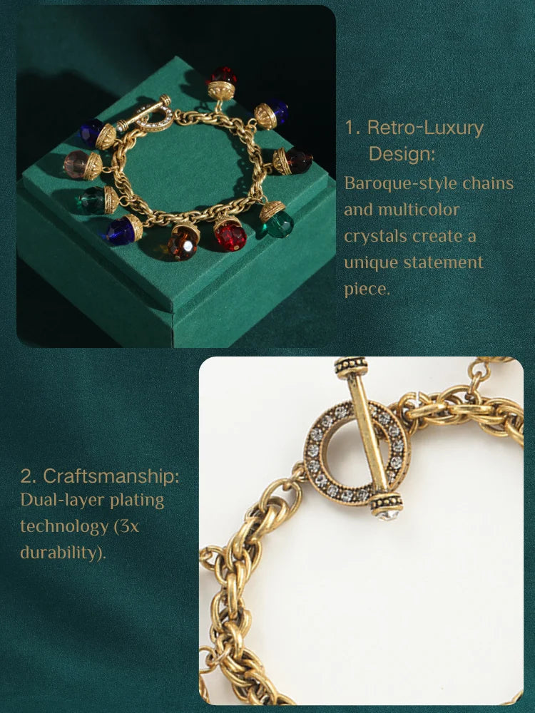 The Alchemist's Charms Multicolour Crystal Chain Bracelet 18K Gold Plated Adjustable