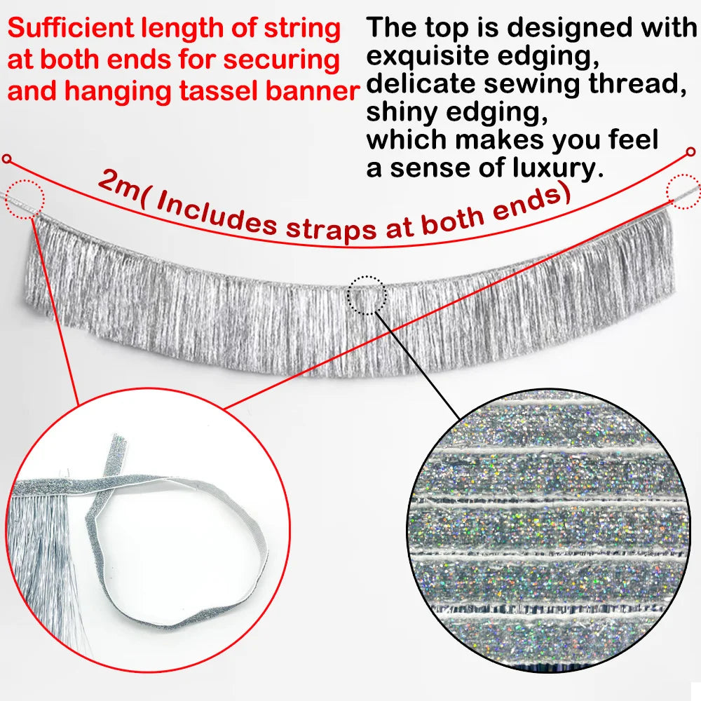 1.5m Gorgeous Fringe Tassel Banner Party Foil Garlands Wall Ceiling Decoration