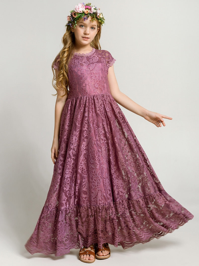 Girls Flower Girl Dress Lace Cotton Maxi Dresses