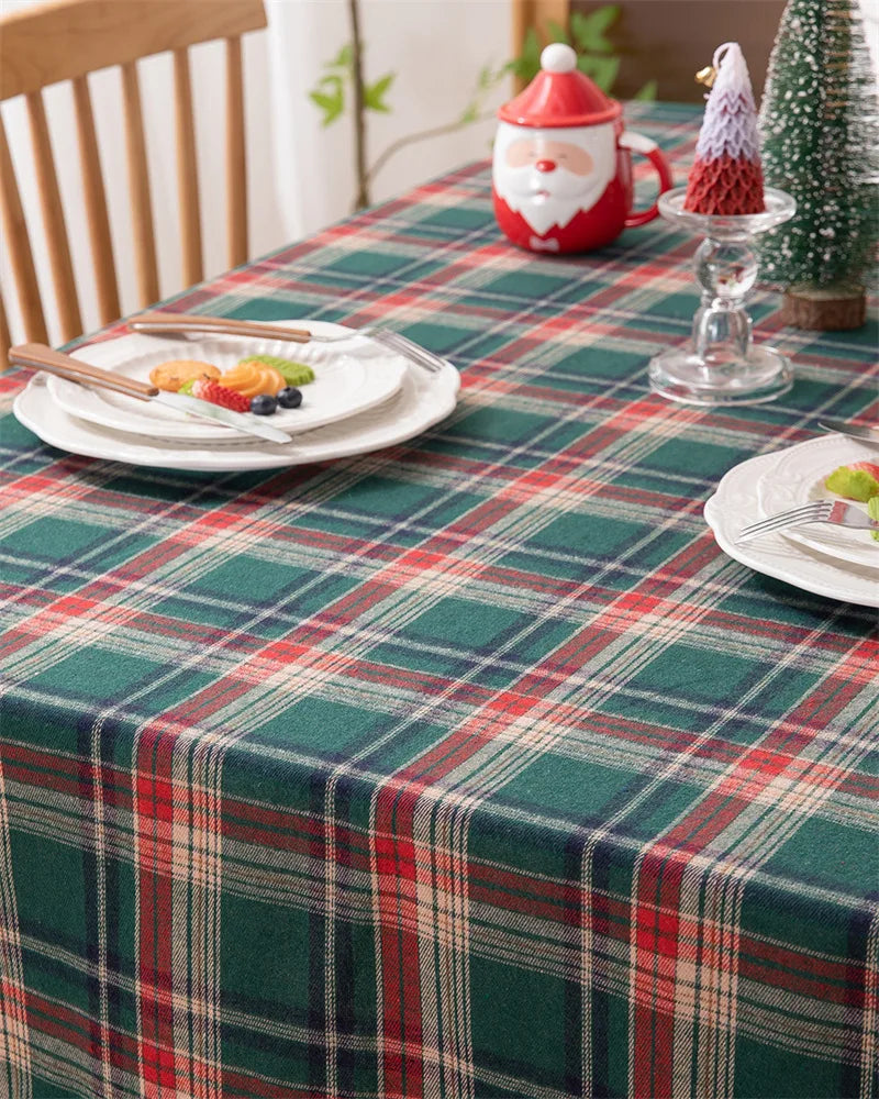 Christmas Plaid Ruffled Tablecloth Round and Rectangle Table Decoration