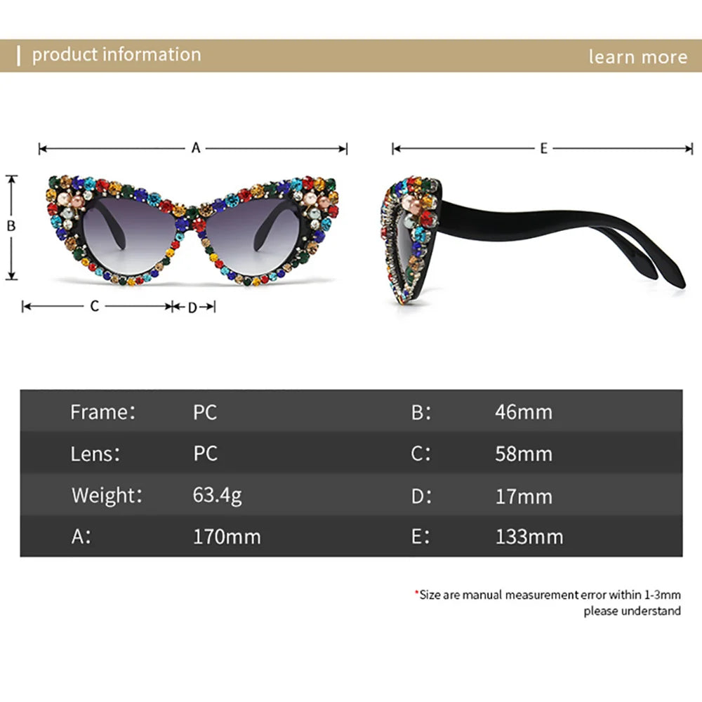 Katy's Crystal Rhinestone Cat Eye Sunglasses Funglasses UV400