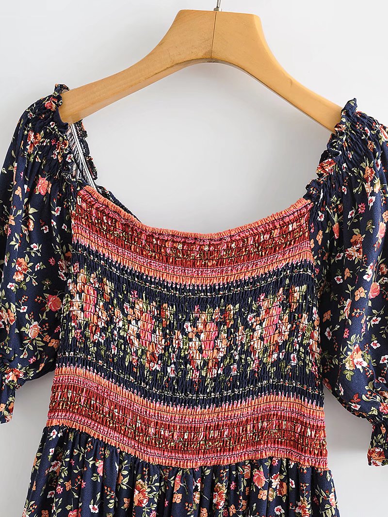 Anahita Bohemian Floral Shirred Dress