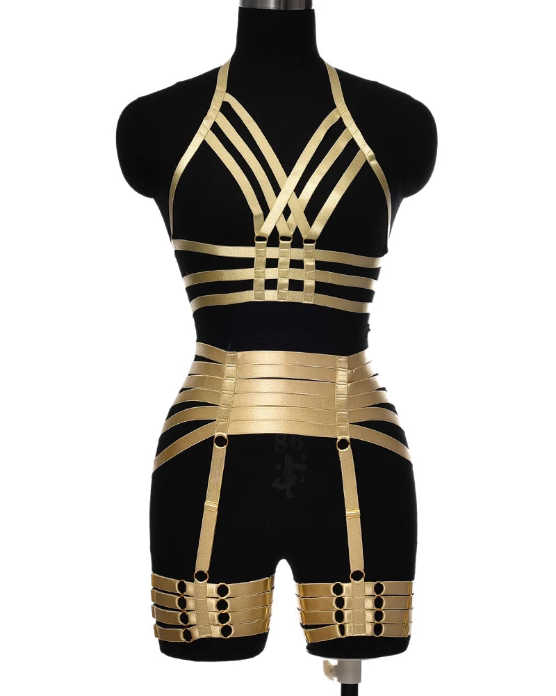 Pearlescent Colours Body Harness Body Cage Garter Belt Harness Full Set
