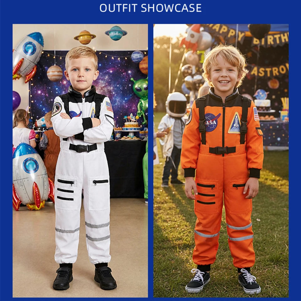 Kids Astronaut Costume Space Suit Halloween Cosplay Space Explorer Performance Book Week Costumes Children's Jumpsuit Spaceman Boys Girls