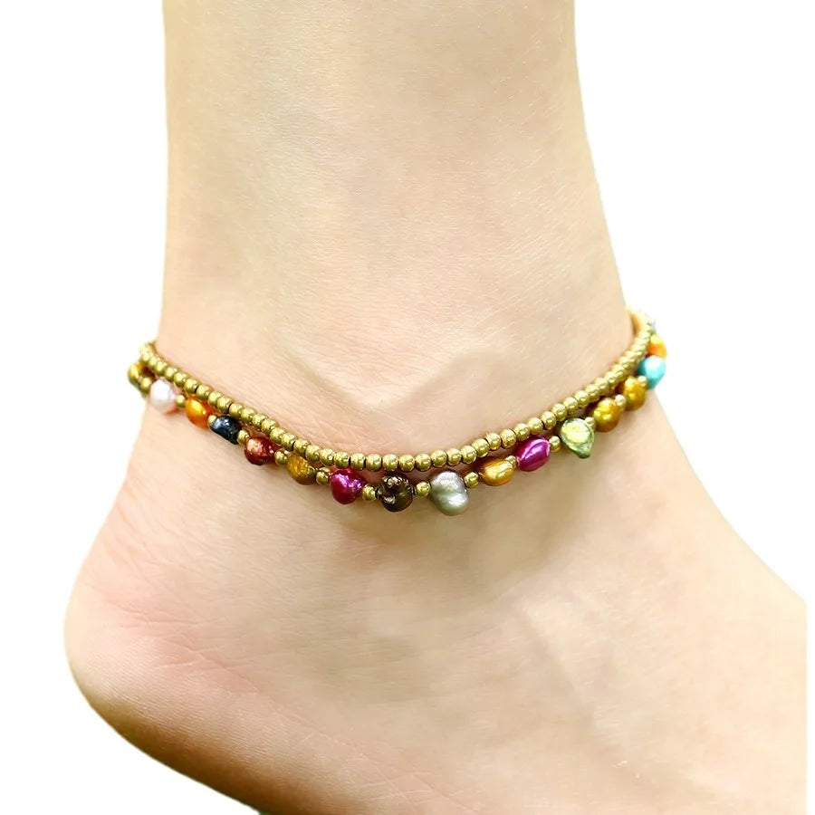 Bohemian Handmade Bells Natural Stone Beads Anklet