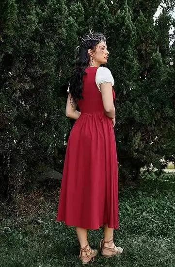 Medieval Cosplay Costume Women Two Layer Lace Up Bodice Dress