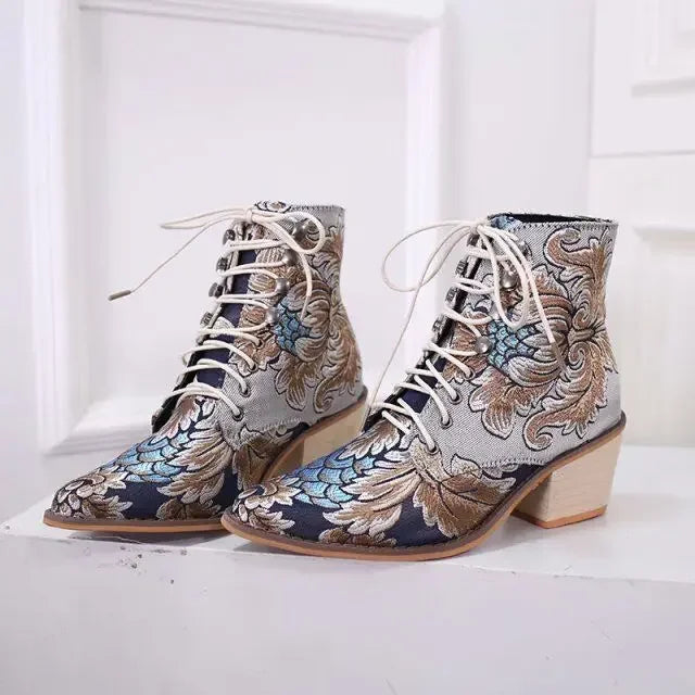 Marie Antoinette Handmade Embroidered Ankle Boots