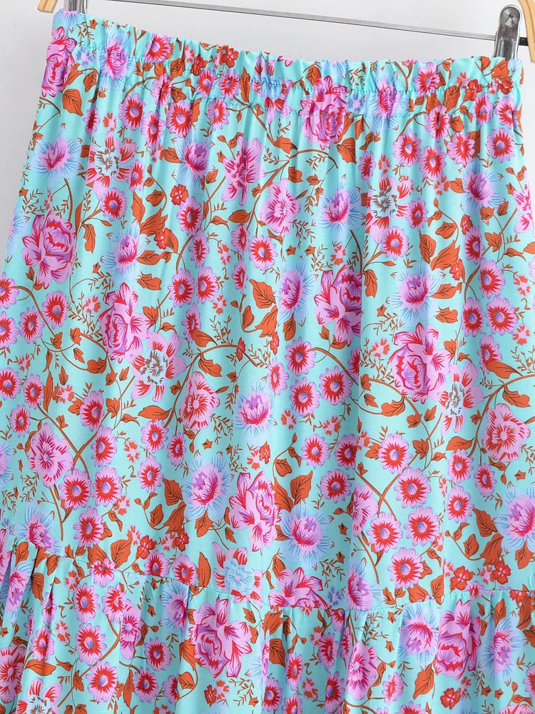 Franny's Wild Floral Print Boho Skirt with Pockets