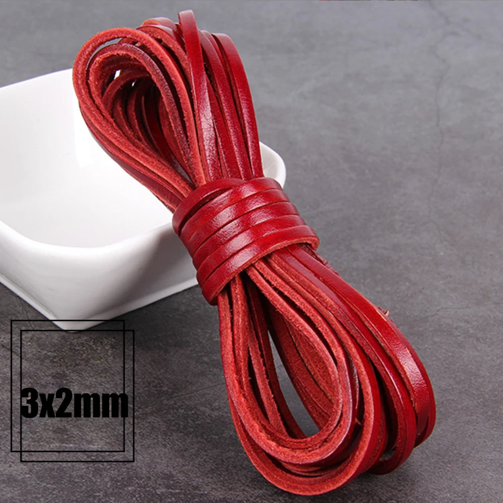 1/2/3/4/5/6/8mm 2 meter Red Coffee Genuine Leather Cord Flat/Round Rope DIY Jewellery Making