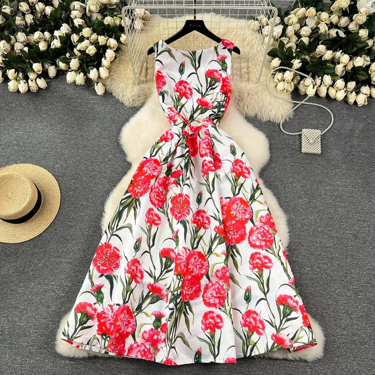 Spring Races Floral Tank Dress with Pockets