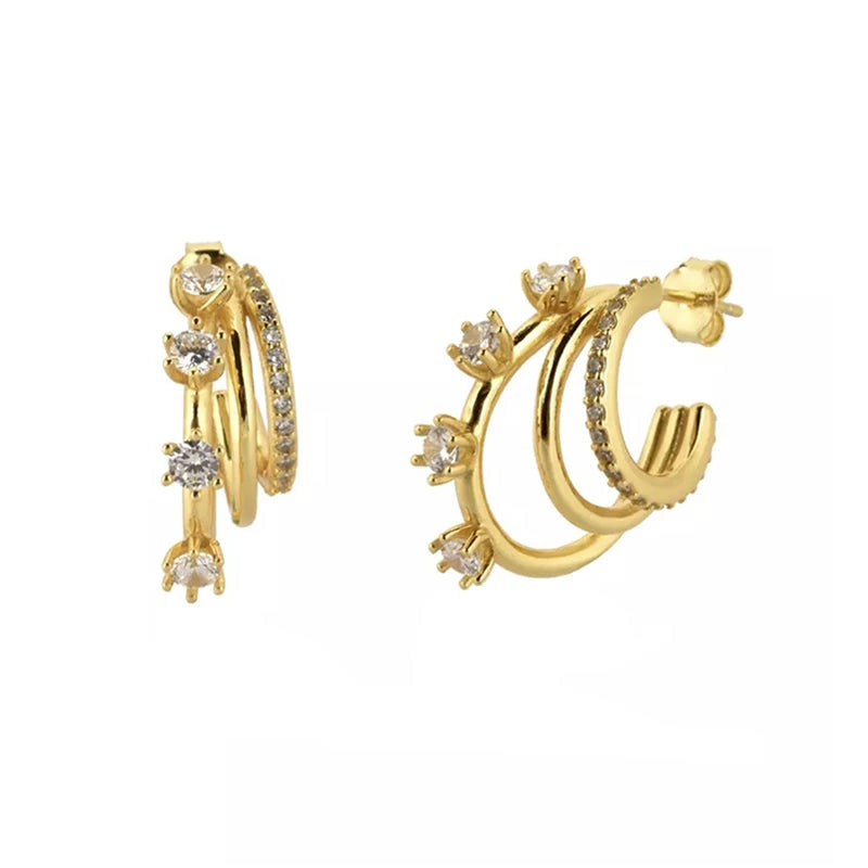 Colourful Zircon Gold Stud Earrings Mix'n'Match