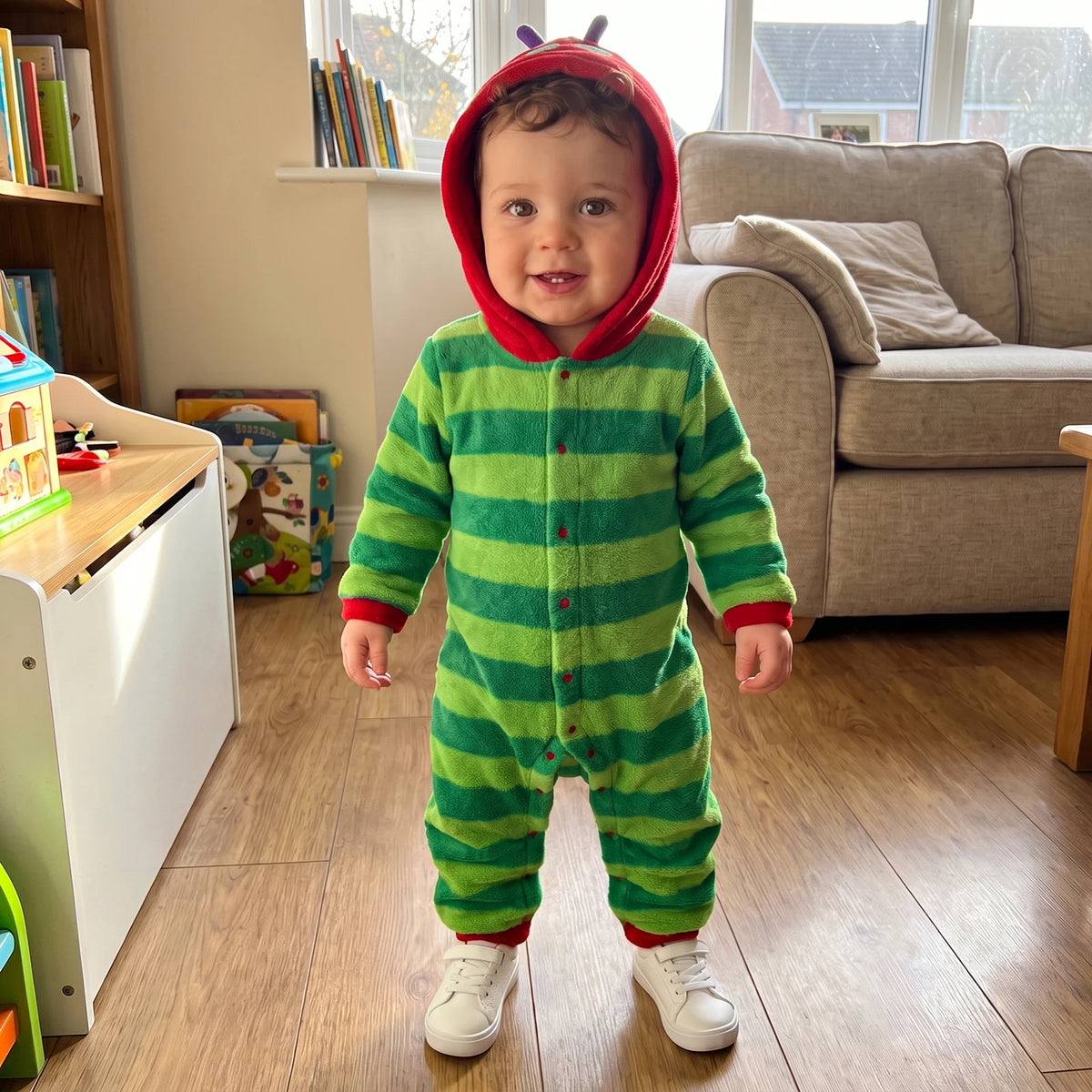 Hungry Caterpillar Baby Boys Girls Fall Winter Romper Long Sleeve Plush Costume Fleece Long Sleeve Hooded Jumpsuit