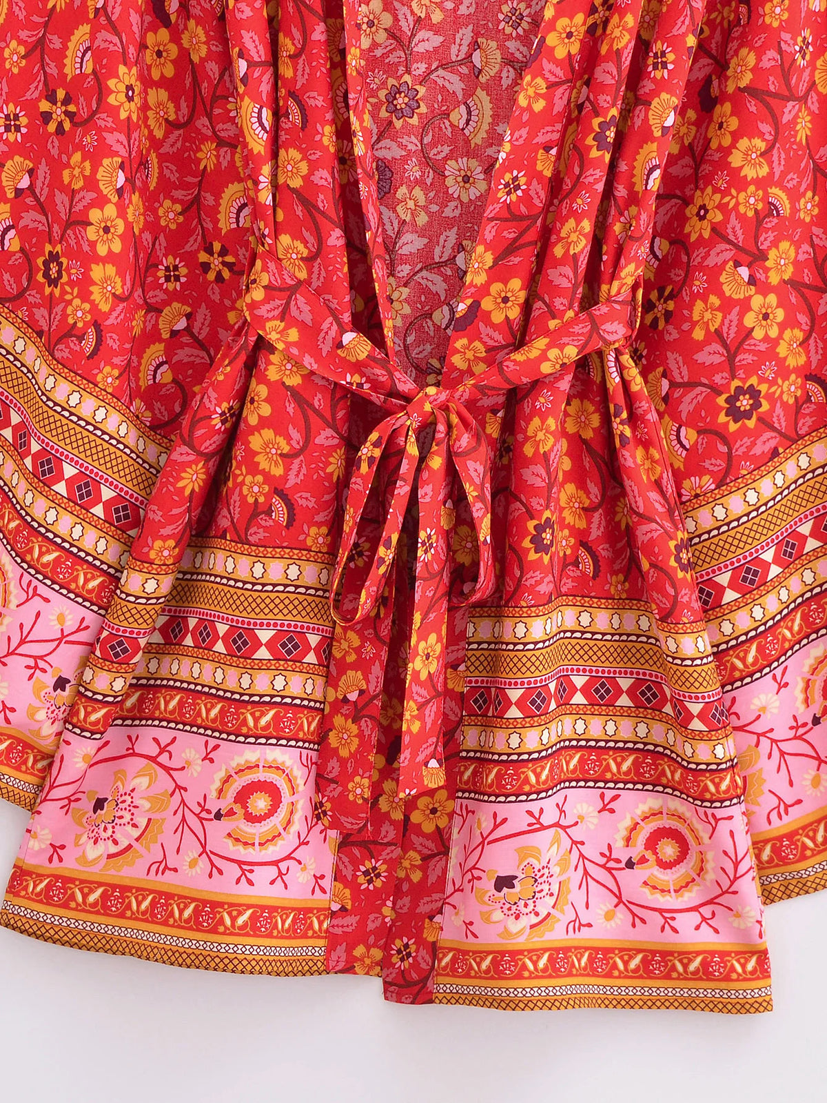 Red Flower Boho Cover Up Kimono
